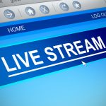 Blue website interface with words "LIVE STREAM" and computer cursor pointing at text.