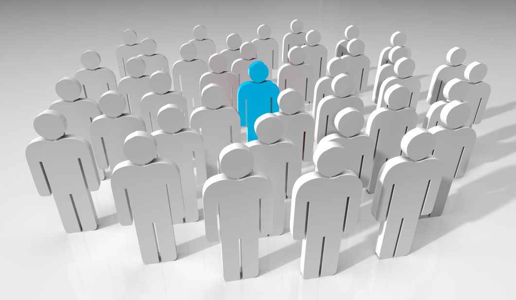 Illustration of an informant or whistleblower in crowd, highlighted in blue