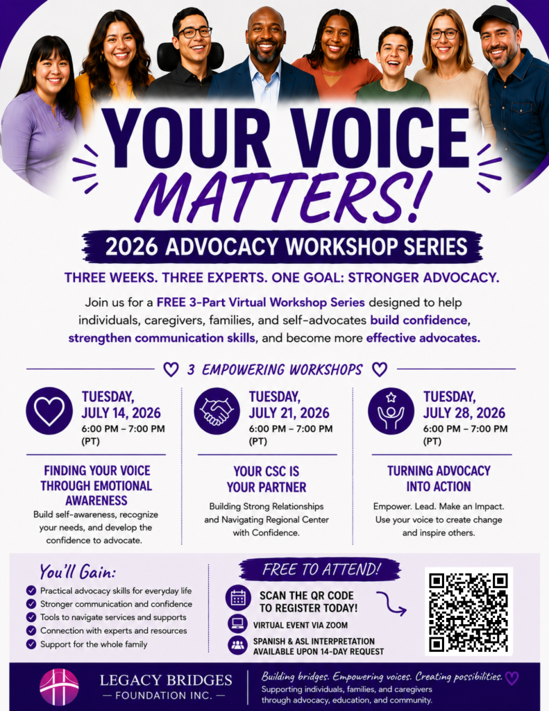 An English flyer for a 2026 Advocacy Workshop Series taking place virtually on July 14, 21, and 28, 2026