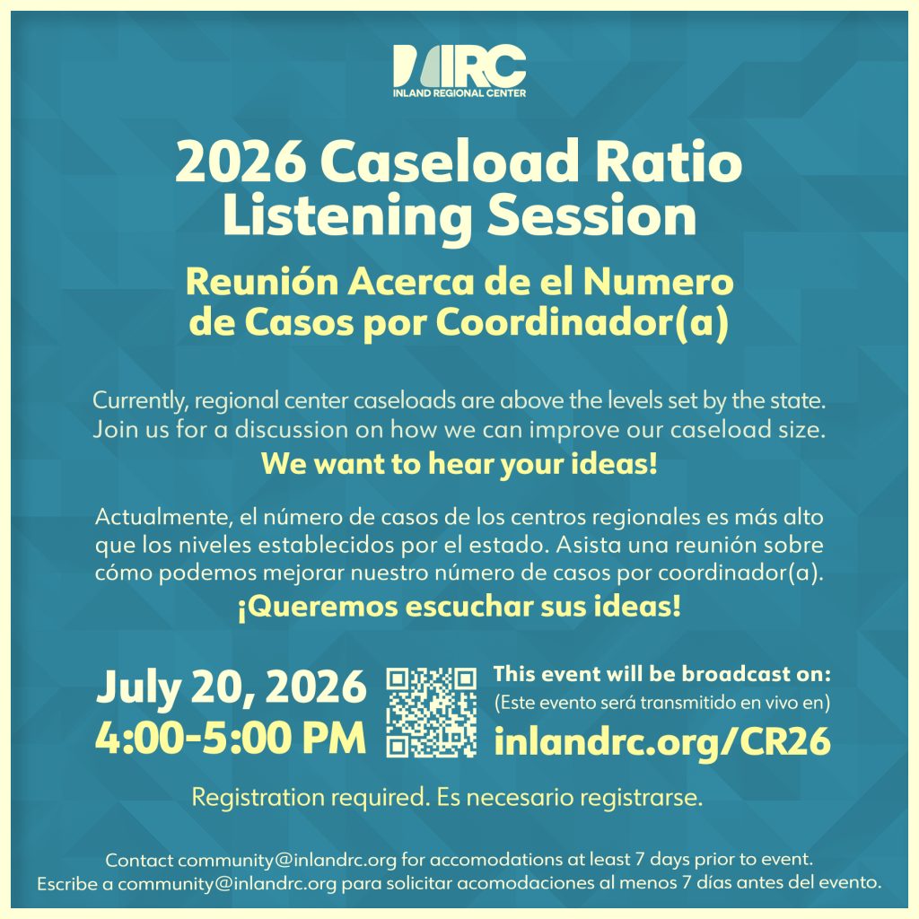 A bilingual flyer for the 2026 Caseload Ratio Listening Session that will be held virtually on July 20, 2026